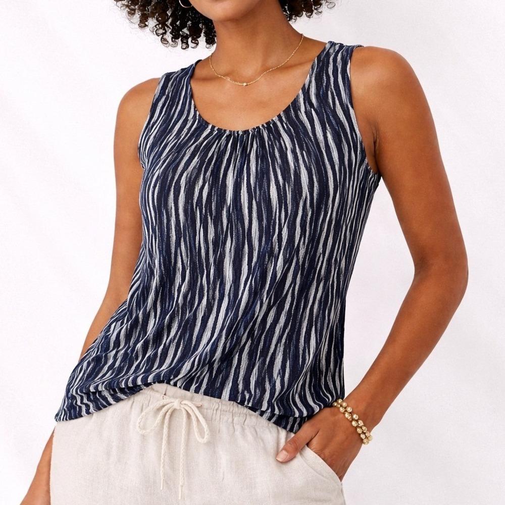 Chicos Women Travelers Abstract Stripe Tank Top Acetate Blend Office Size 2 L